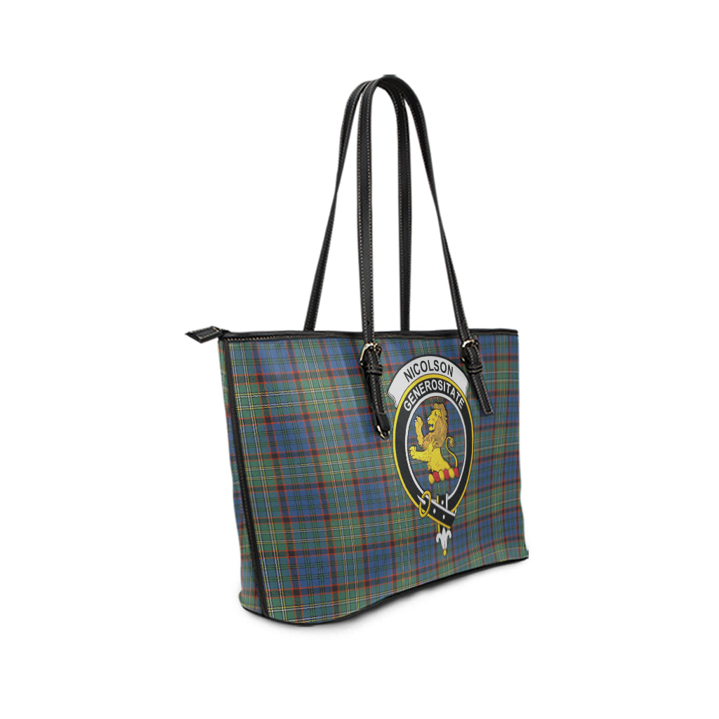 Nicolson Hunting Ancient Tartan Leather Tote Bag with Family Crest - Tartan Vibes Clothing