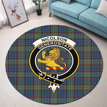 Nicolson Hunting Ancient Tartan Round Rug with Family Crest