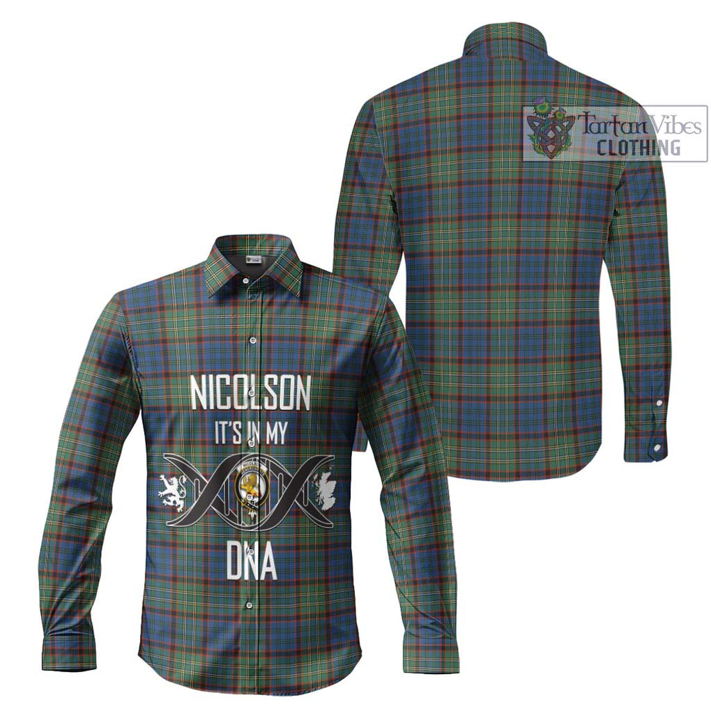 Nicolson Hunting Ancient Tartan Long Sleeve Button Shirt with Family Crest DNA In Me Style Men's Shirt - Tartanvibesclothing Shop