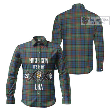 Nicolson Hunting Ancient Tartan Long Sleeve Button Shirt with Family Crest DNA In Me Style