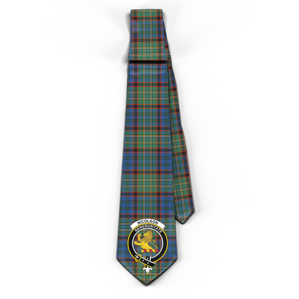 Nicolson Hunting Ancient Tartan Classic Necktie with Family Crest - Tartan Vibes Clothing