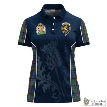 Nicolson Hunting Ancient Tartan Women's Polo Shirt with Family Crest and Scottish Thistle Vibes Sport Style