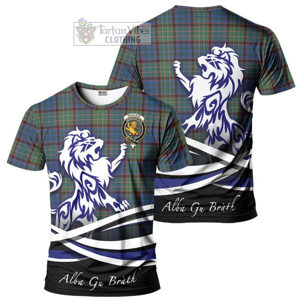 Tartan Vibes Clothing Nicolson Hunting Ancient Tartan Cotton T-shirt with Alba Gu Brath Regal Lion Emblem