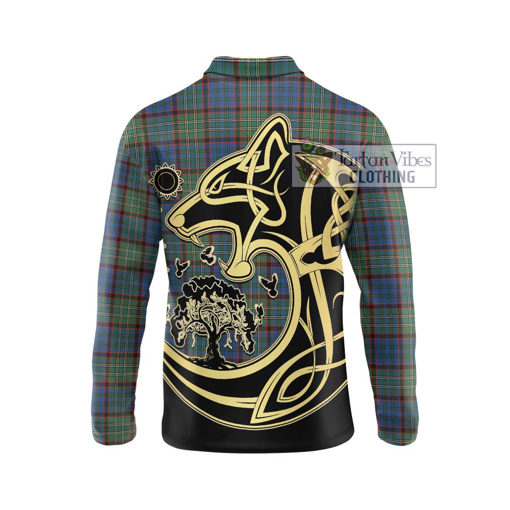 Nicolson Hunting Ancient Tartan Long Sleeve Polo Shirt with Family Crest Celtic Wolf Style - Tartanvibesclothing Shop