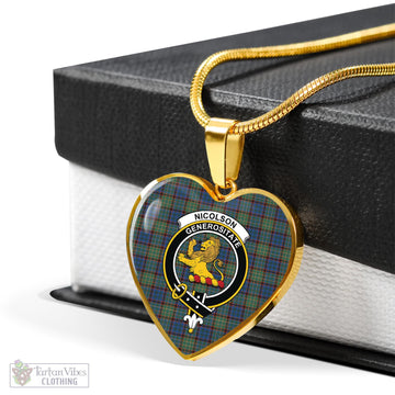 Nicolson Hunting Ancient Tartan Heart Necklace with Family Crest