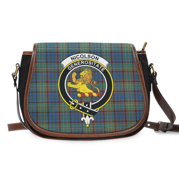 Nicolson Hunting Ancient Tartan Saddle Bag with Family Crest