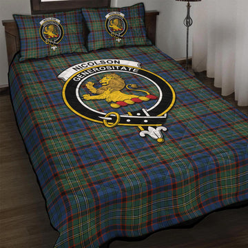 Nicolson Hunting Ancient Tartan Quilt Bed Set with Family Crest