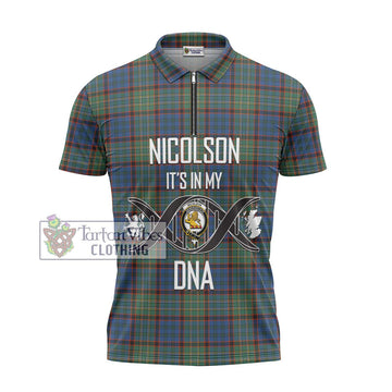 Nicolson Hunting Ancient Tartan Zipper Polo Shirt with Family Crest DNA In Me Style