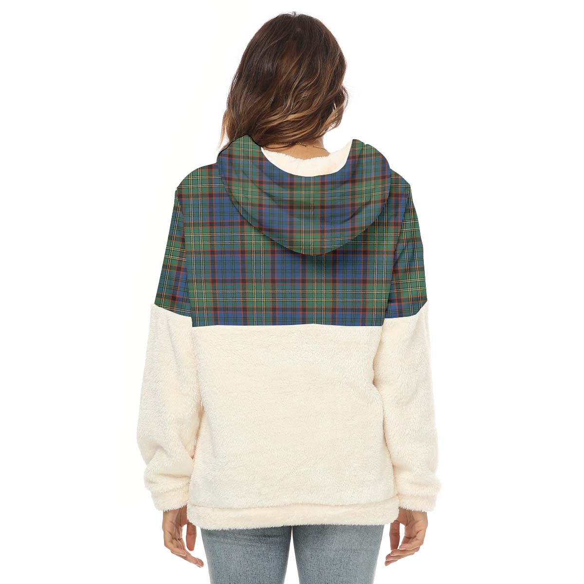 Nicolson Hunting Ancient Tartan Women's Borg Fleece Hoodie With Half Zip with Family Crest - Tartan Vibes Clothing