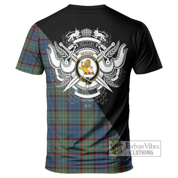 Nicolson Hunting Ancient Tartan T-Shirt with Family Crest and Military Logo Style