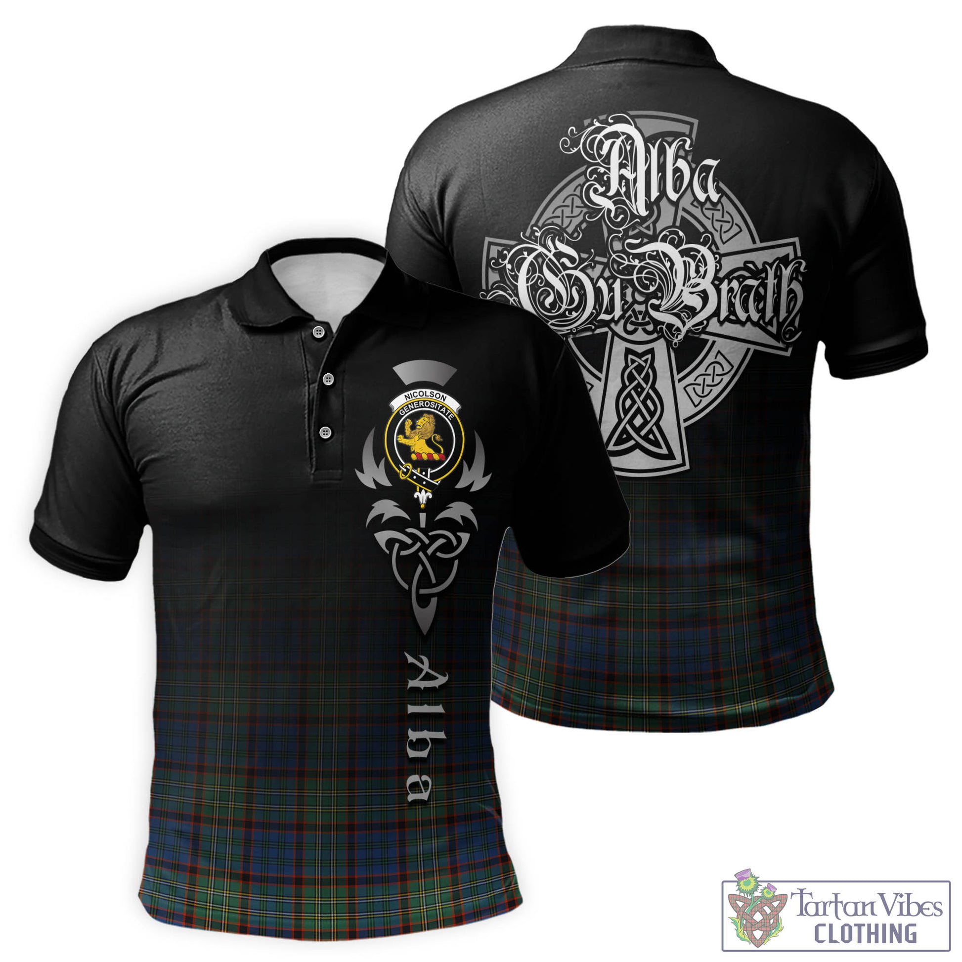 Tartan Vibes Clothing Nicolson Hunting Ancient Tartan Polo Shirt Featuring Alba Gu Brath Family Crest Celtic Inspired