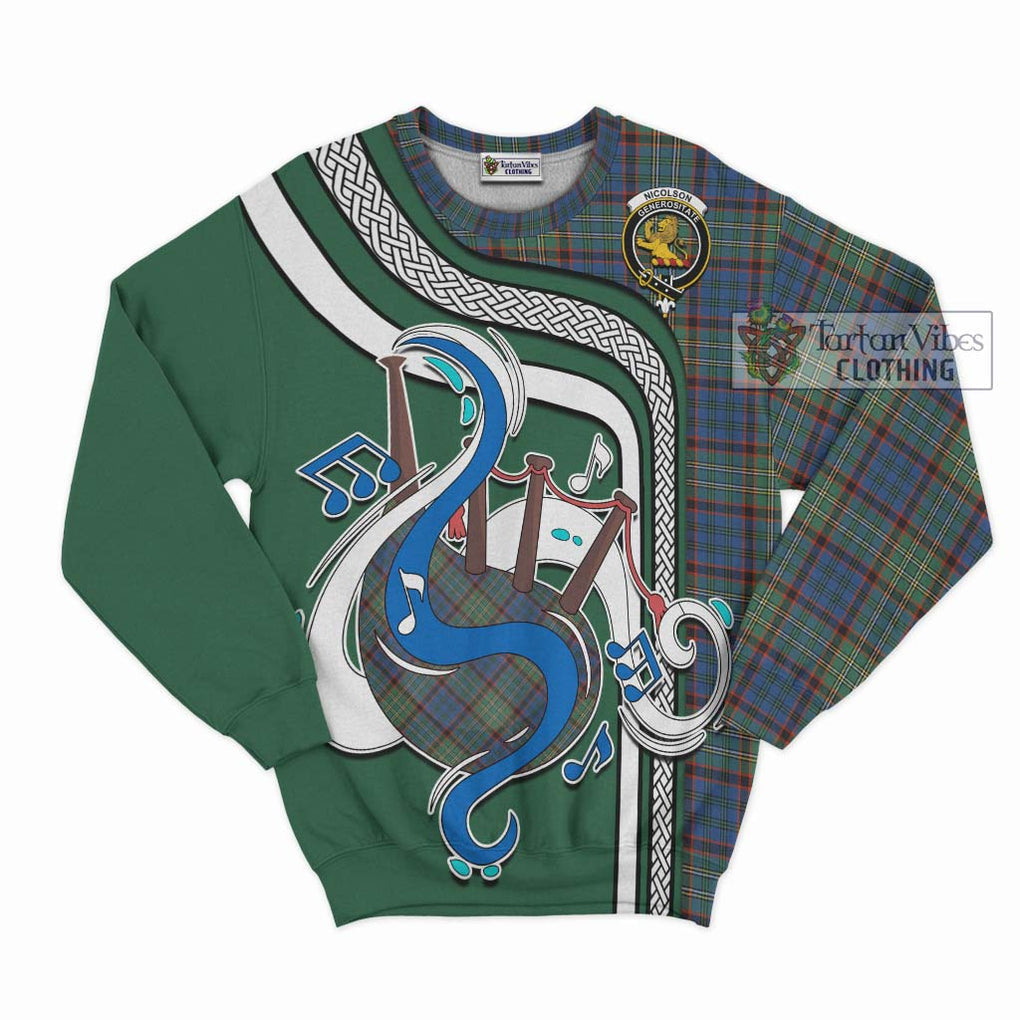 Tartan Vibes Clothing Nicolson Hunting Ancient Tartan Sweatshirt with Epic Bagpipe Style