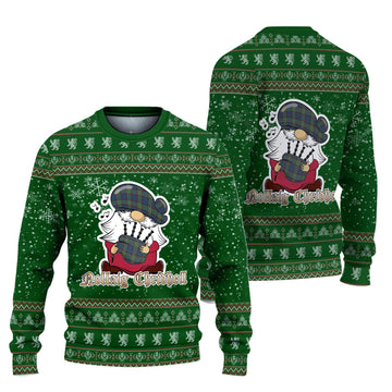 Nicolson Hunting Ancient Clan Christmas Family Ugly Sweater with Funny Gnome Playing Bagpipes