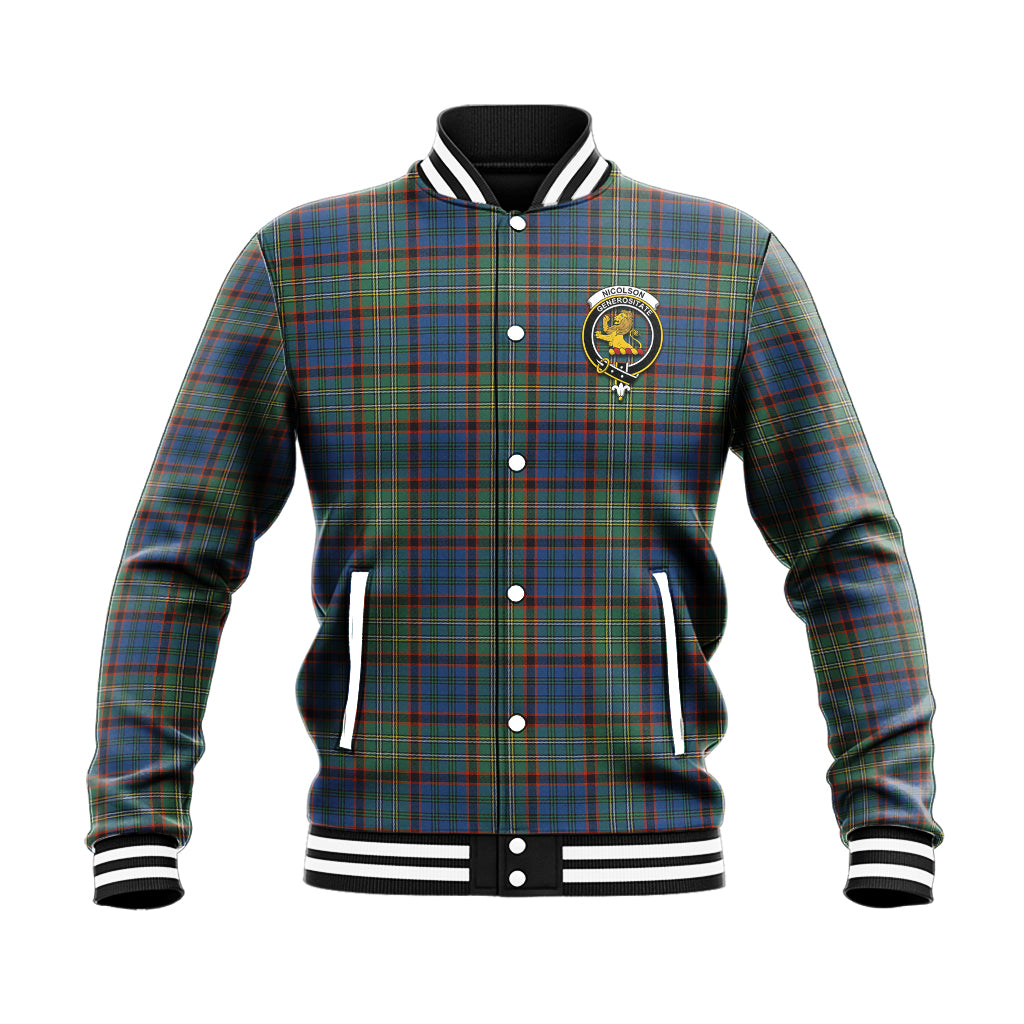 Nicolson Hunting Ancient Tartan Baseball Jacket with Family Crest - Tartan Vibes Clothing