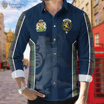 Nicolson Hunting Ancient Tartan Long Sleeve Button Up Shirt with Family Crest and Lion Rampant Vibes Sport Style