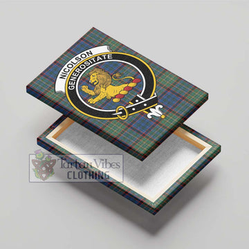 Nicolson Hunting Ancient Tartan Canvas Print Wall Art with Family Crest