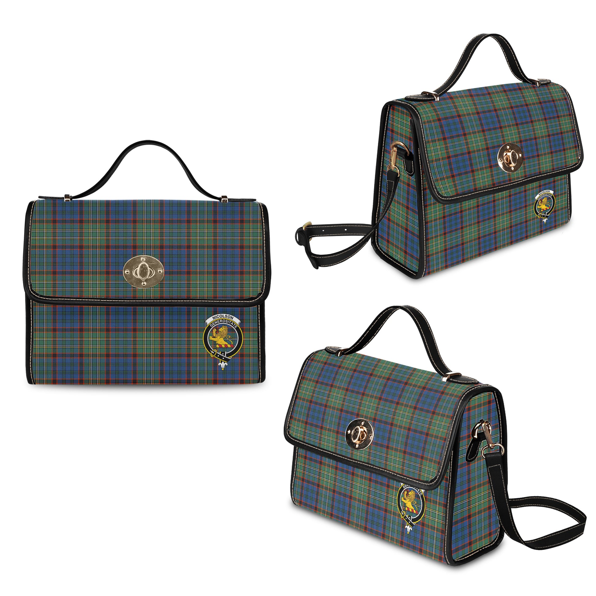 nicolson-hunting-ancient-tartan-leather-strap-waterproof-canvas-bag-with-family-crest