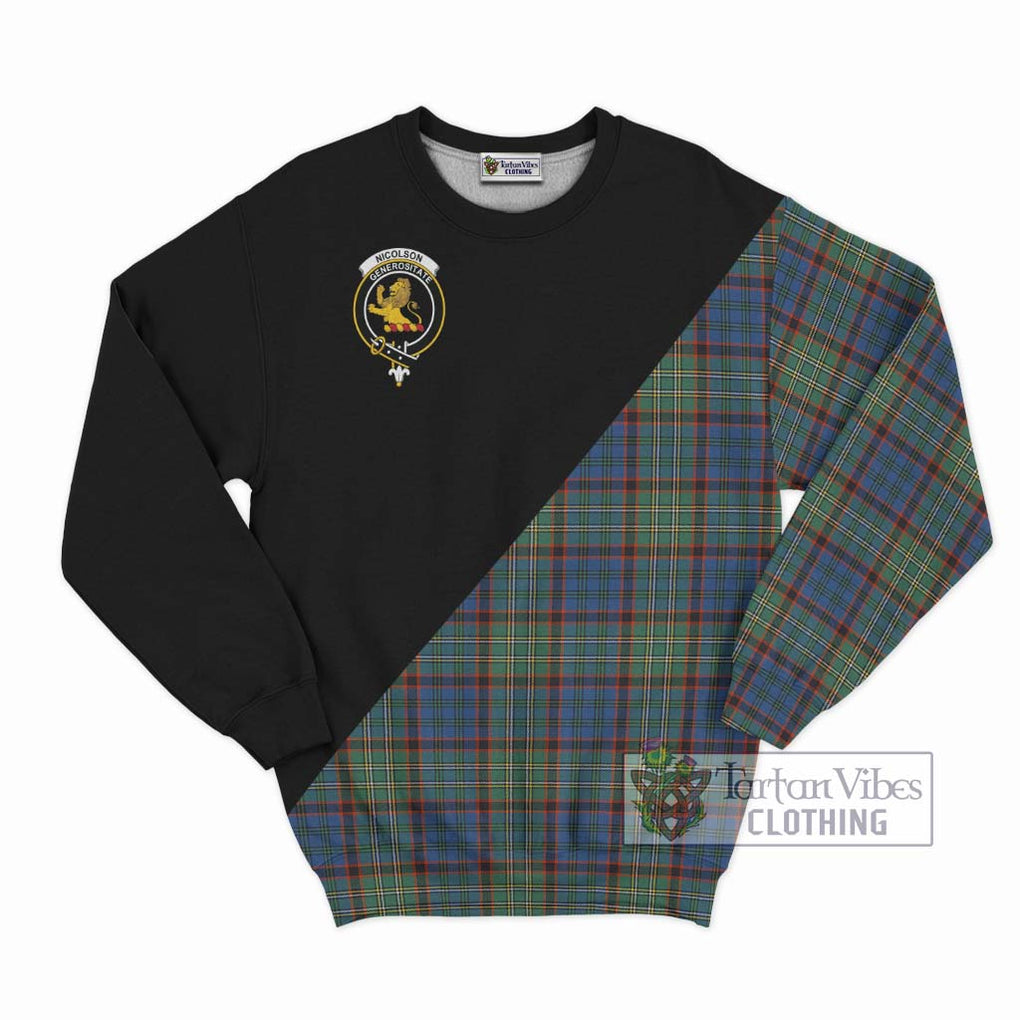 Nicolson Hunting Ancient Tartan Sweatshirt with Family Crest and Military Logo Style - Tartanvibesclothing Shop