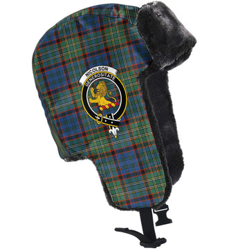 Nicolson Hunting Ancient Tartan Winter Trapper Hat with Family Crest