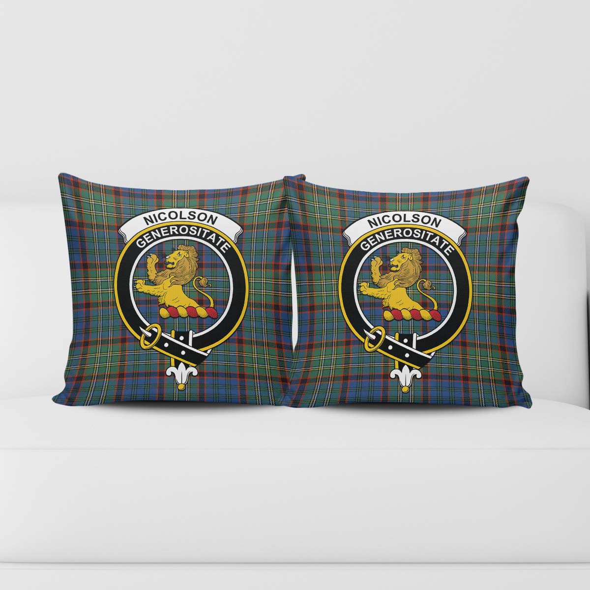 Nicolson Hunting Ancient Tartan Pillow Cover with Family Crest - Tartanvibesclothing