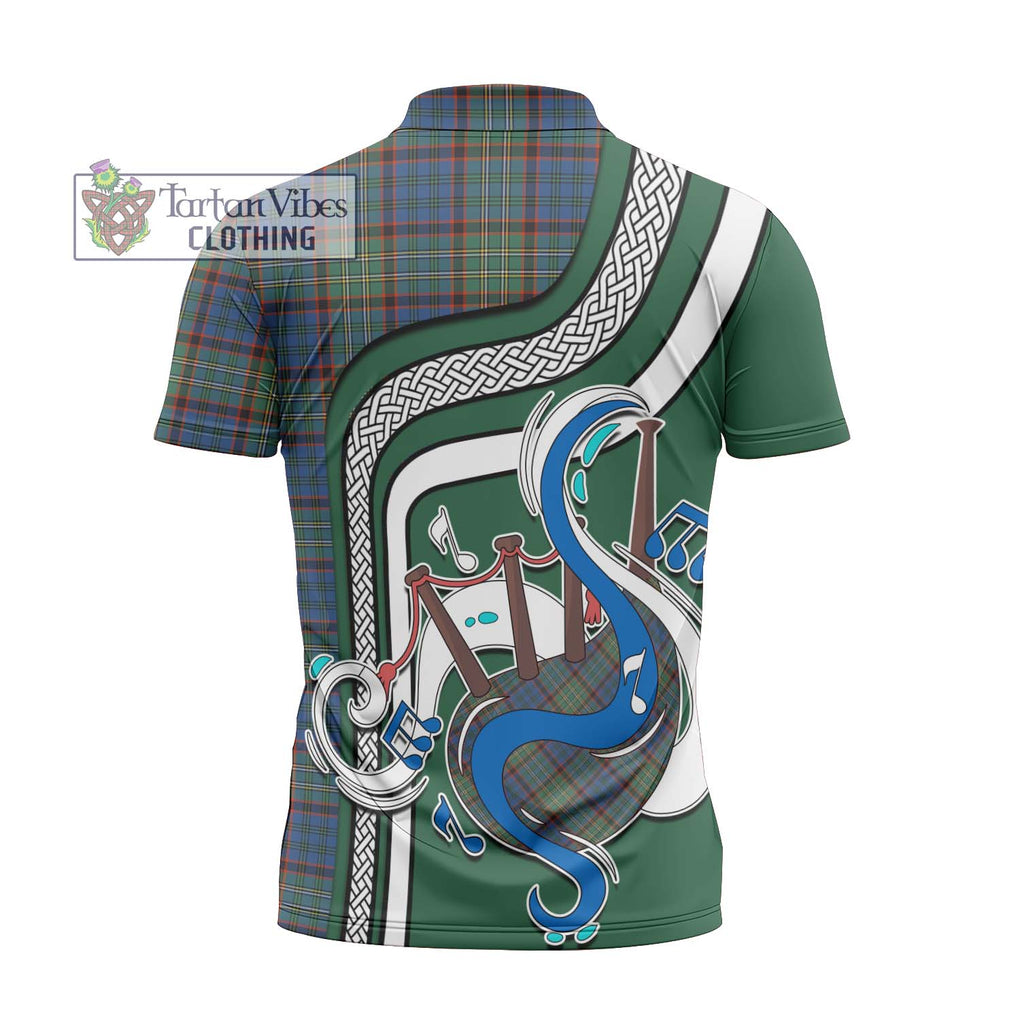 Nicolson Hunting Ancient Tartan Zipper Polo Shirt with Epic Bagpipe Style - Tartanvibesclothing Shop