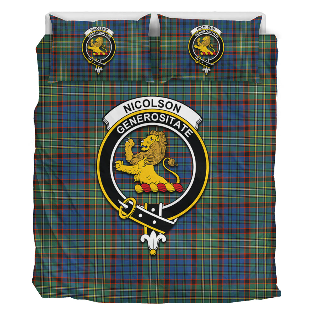 Nicolson Hunting Ancient Tartan Bedding Set with Family Crest - Tartan Vibes Clothing