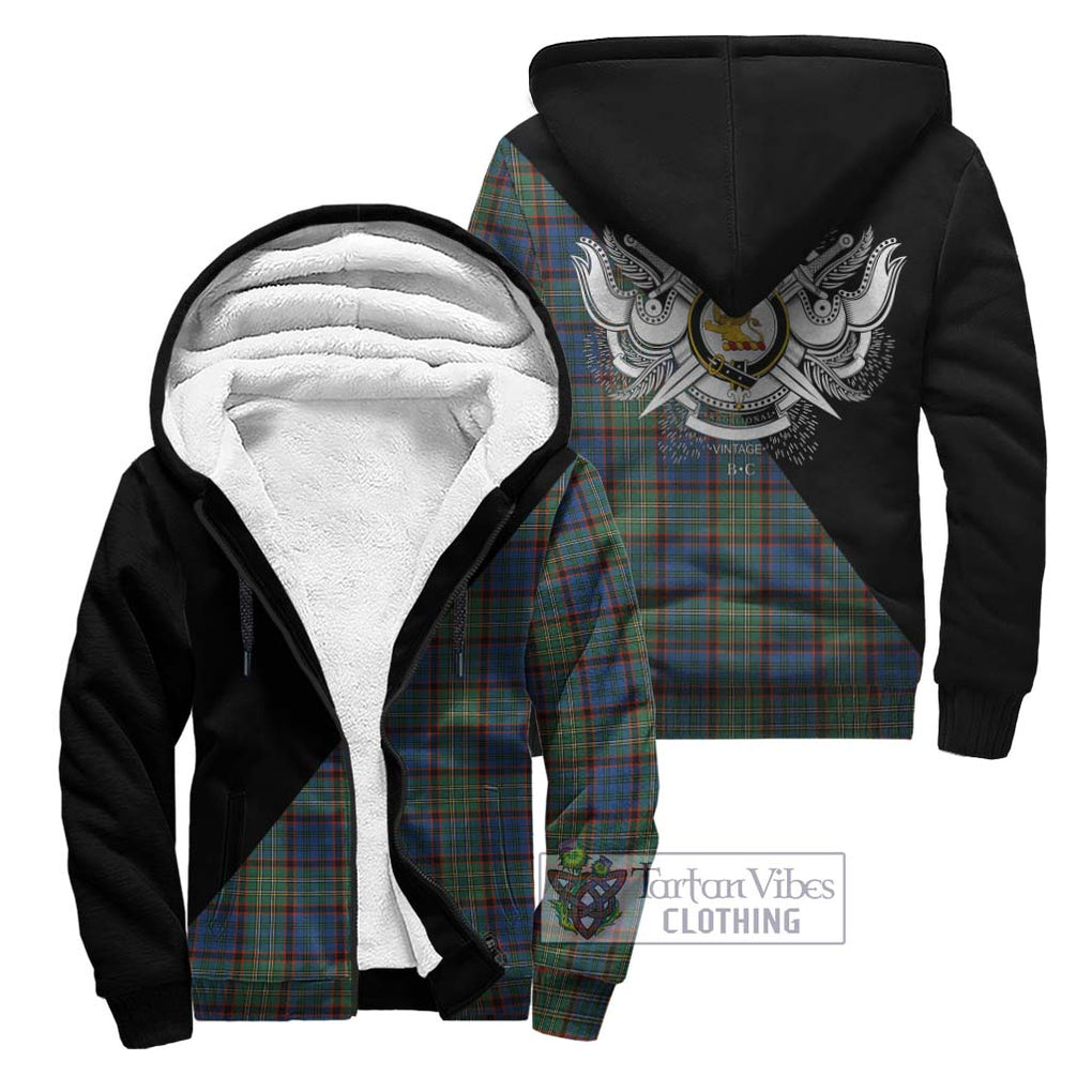 Nicolson Hunting Ancient Tartan Sherpa Hoodie with Family Crest and Military Logo Style Unisex - Tartanvibesclothing Shop