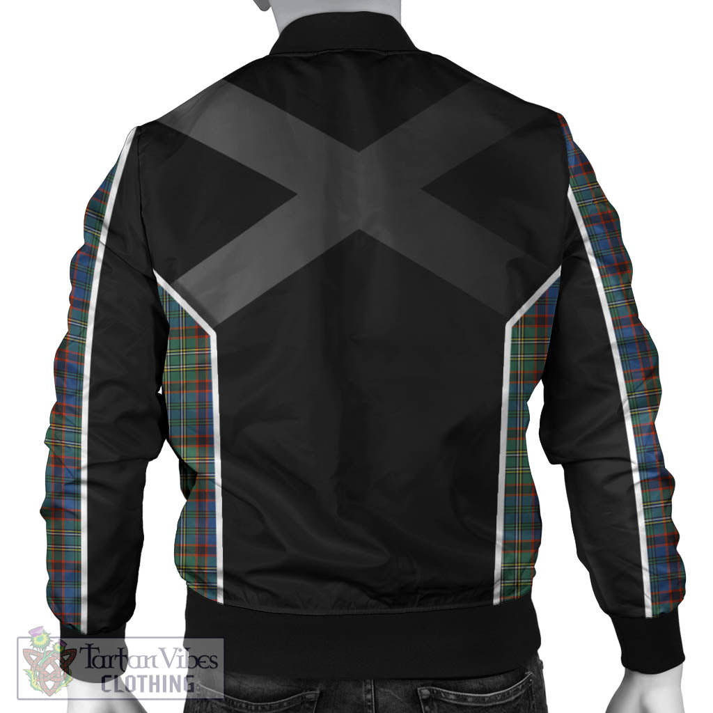 Tartan Vibes Clothing Nicolson Hunting Ancient Tartan Bomber Jacket with Family Crest and Scottish Thistle Vibes Sport Style