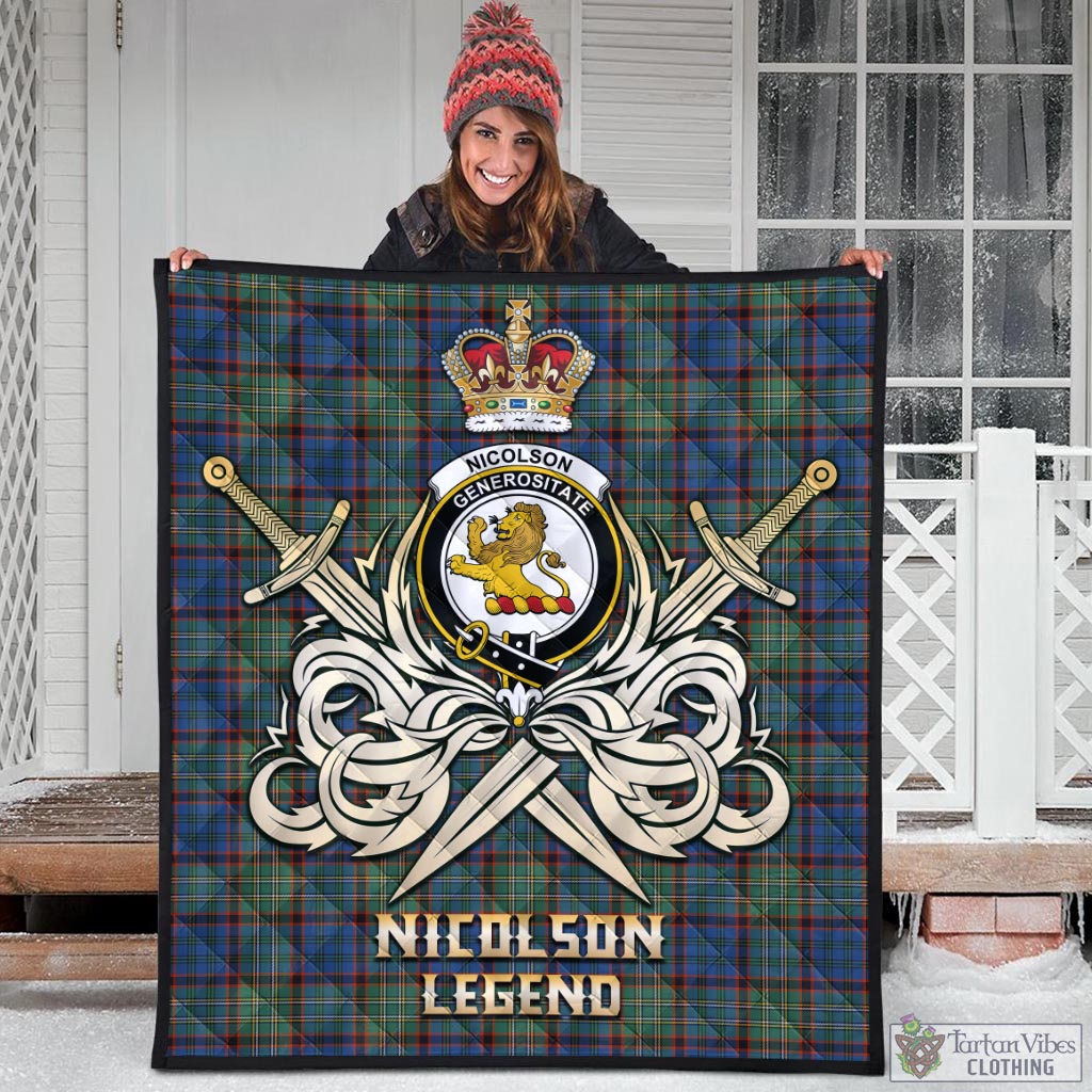 Tartan Vibes Clothing Nicolson Hunting Ancient Tartan Quilt with Clan Crest and the Golden Sword of Courageous Legacy