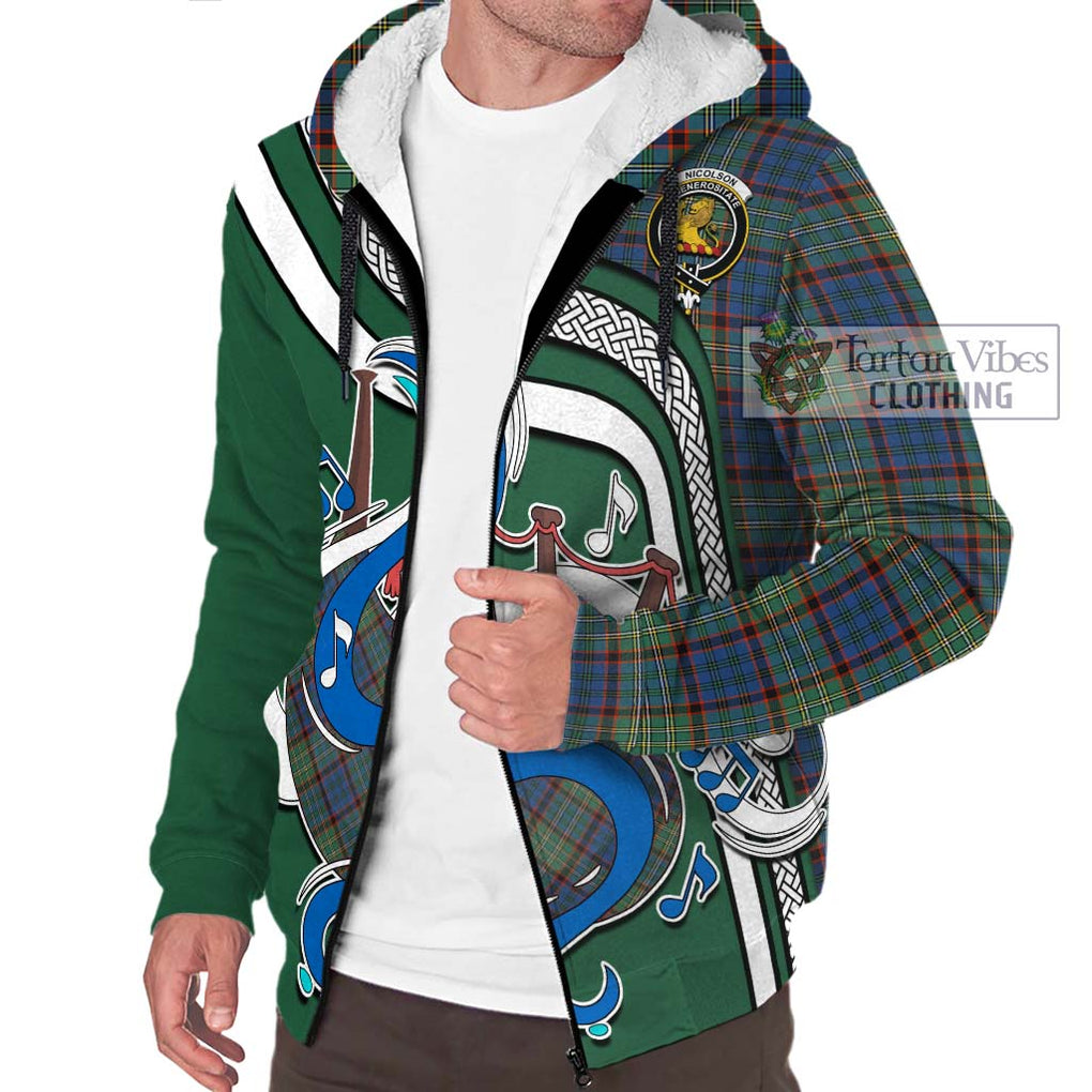 Nicolson Hunting Ancient Tartan Sherpa Hoodie with Epic Bagpipe Style Unisex - Tartanvibesclothing Shop