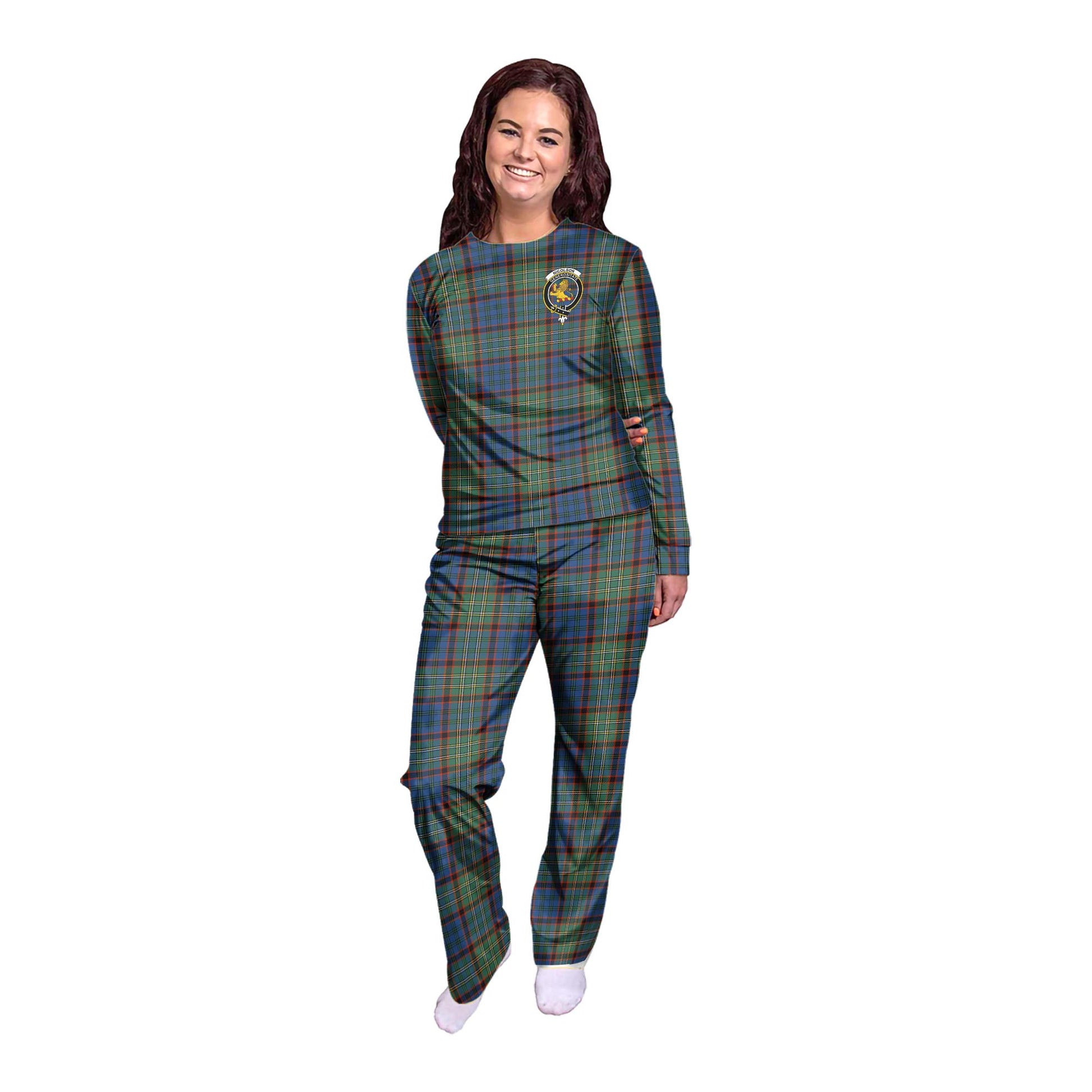 Nicolson Hunting Ancient Tartan Pajamas Family Set with Family Crest - Tartanvibesclothing