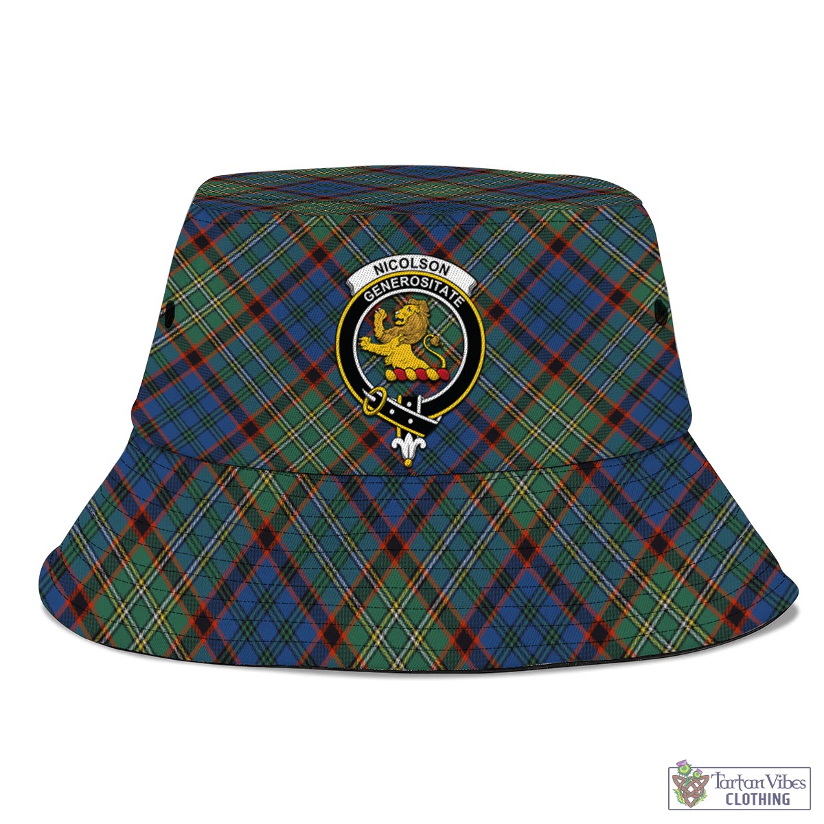 Tartan Vibes Clothing Nicolson Hunting Ancient Tartan Bucket Hat with Family Crest