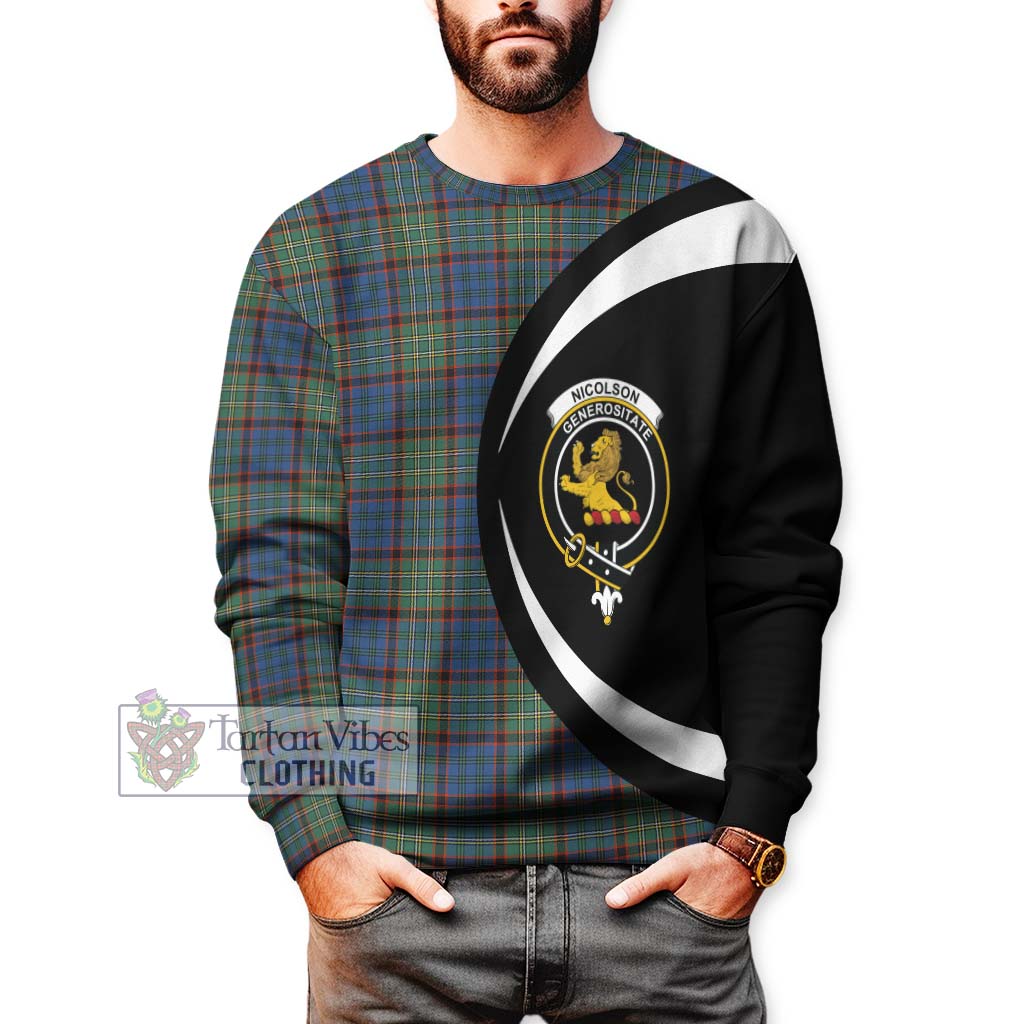 Nicolson Hunting Ancient Tartan Sweatshirt with Family Crest Circle Style - Tartan Vibes Clothing