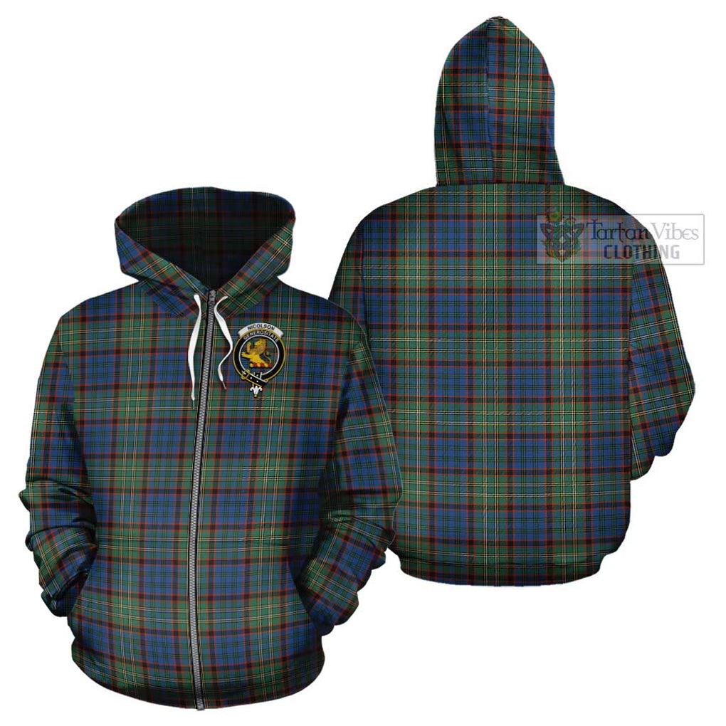 Nicolson Hunting Ancient Tartan Cotton Hoodie with Family Crest Zip Hoodie - Tartan Vibes Clothing