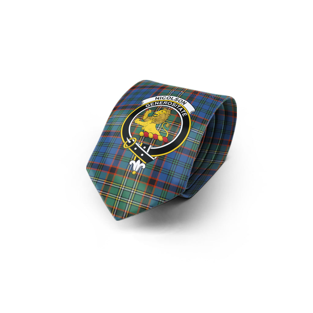 Nicolson Hunting Ancient Tartan Classic Necktie with Family Crest - Tartan Vibes Clothing