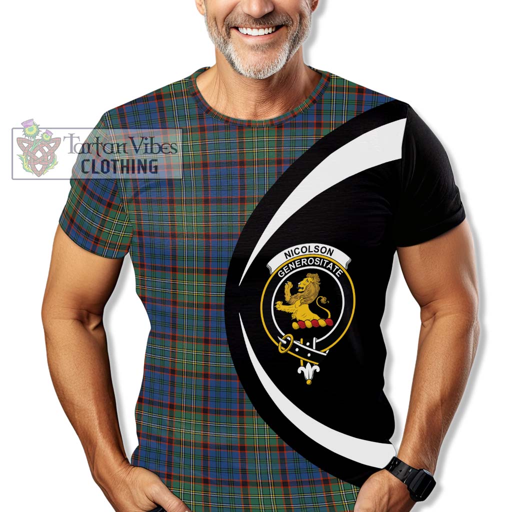 Tartan Vibes Clothing Nicolson Hunting Ancient Tartan T-Shirt with Family Crest Circle Style