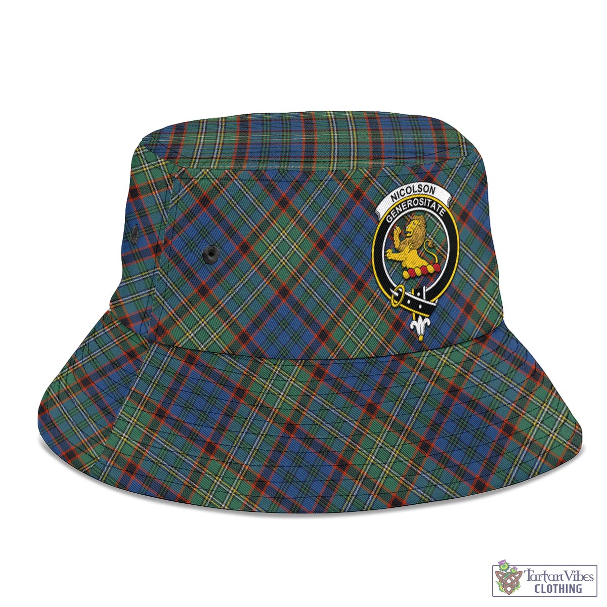 Tartan Vibes Clothing Nicolson Hunting Ancient Tartan Bucket Hat with Family Crest