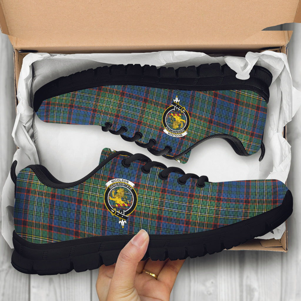 Nicolson Hunting Ancient Tartan Sneakers with Family Crest - Tartan Vibes Clothing