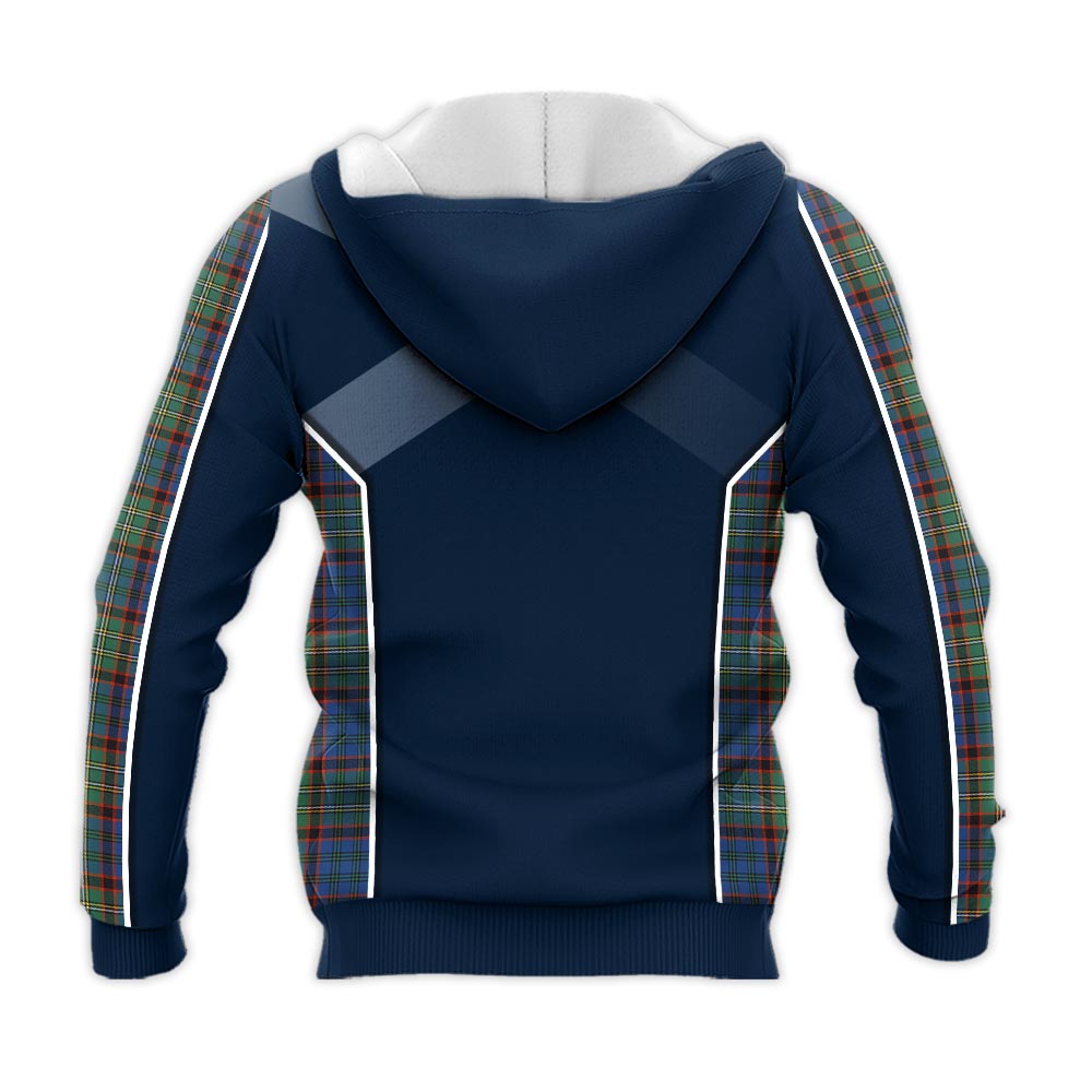 Tartan Vibes Clothing Nicolson Hunting Ancient Tartan Knitted Hoodie with Family Crest and Scottish Thistle Vibes Sport Style