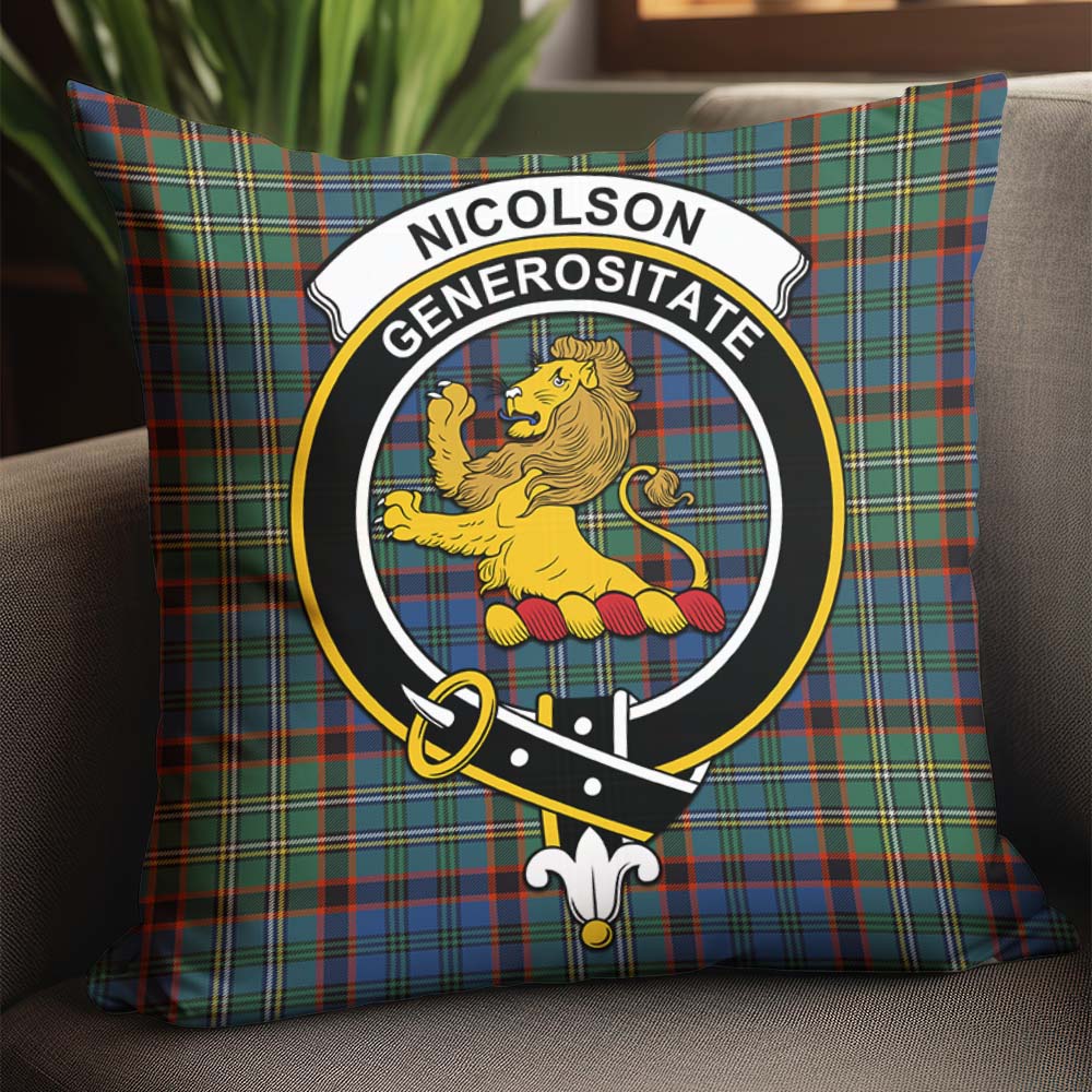 Nicolson Hunting Ancient Tartan Pillow Cover with Family Crest - Tartanvibesclothing