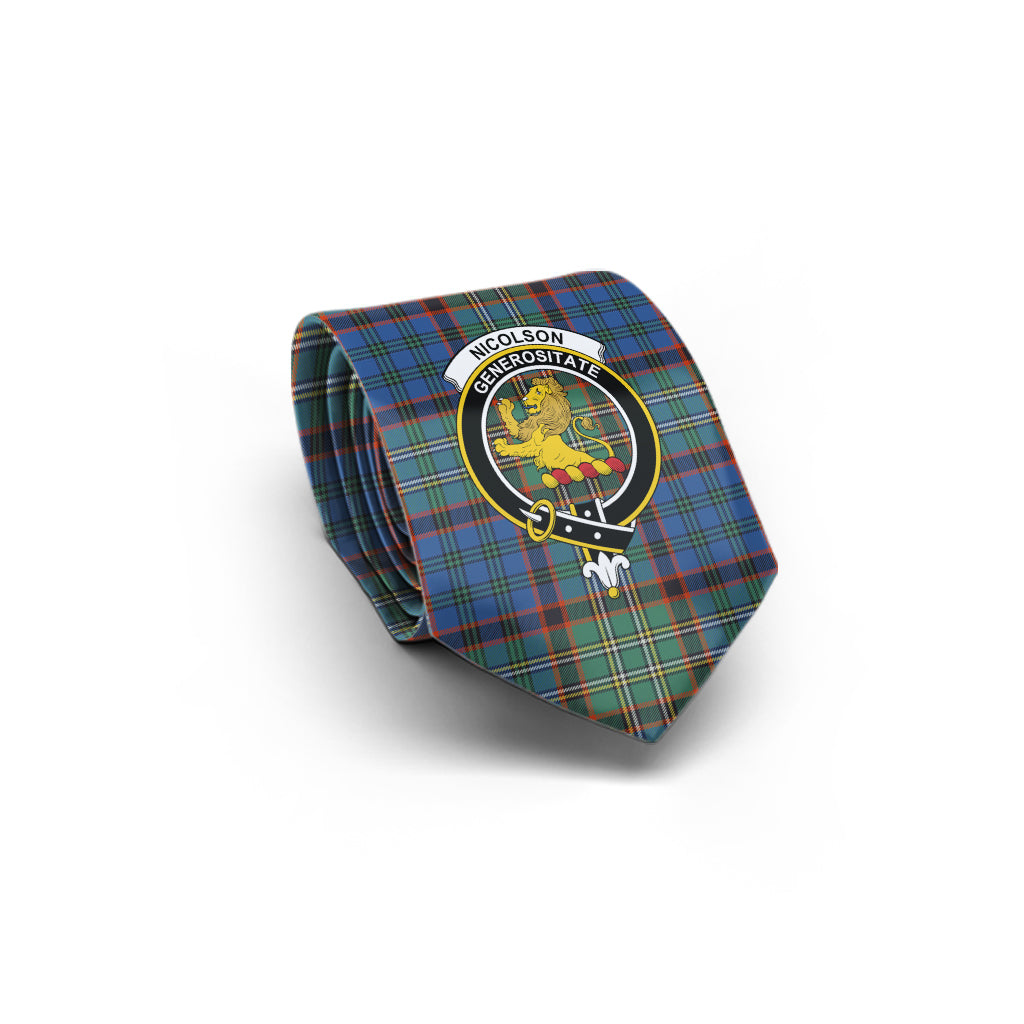 Nicolson Hunting Ancient Tartan Classic Necktie with Family Crest - Tartan Vibes Clothing