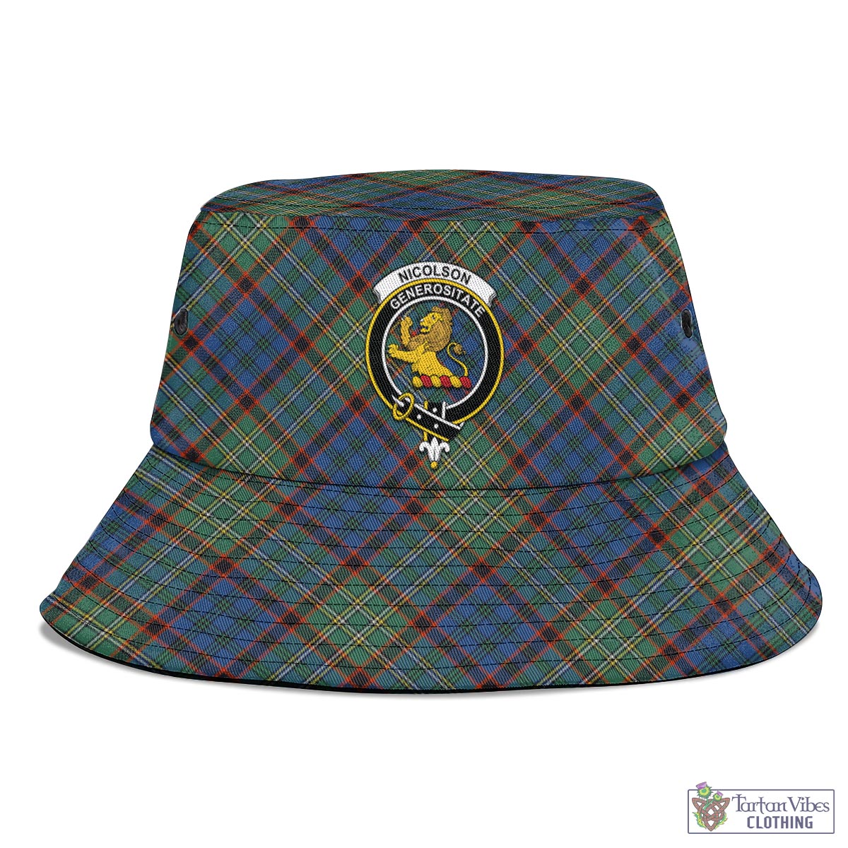 Tartan Vibes Clothing Nicolson Hunting Ancient Tartan Bucket Hat with Family Crest