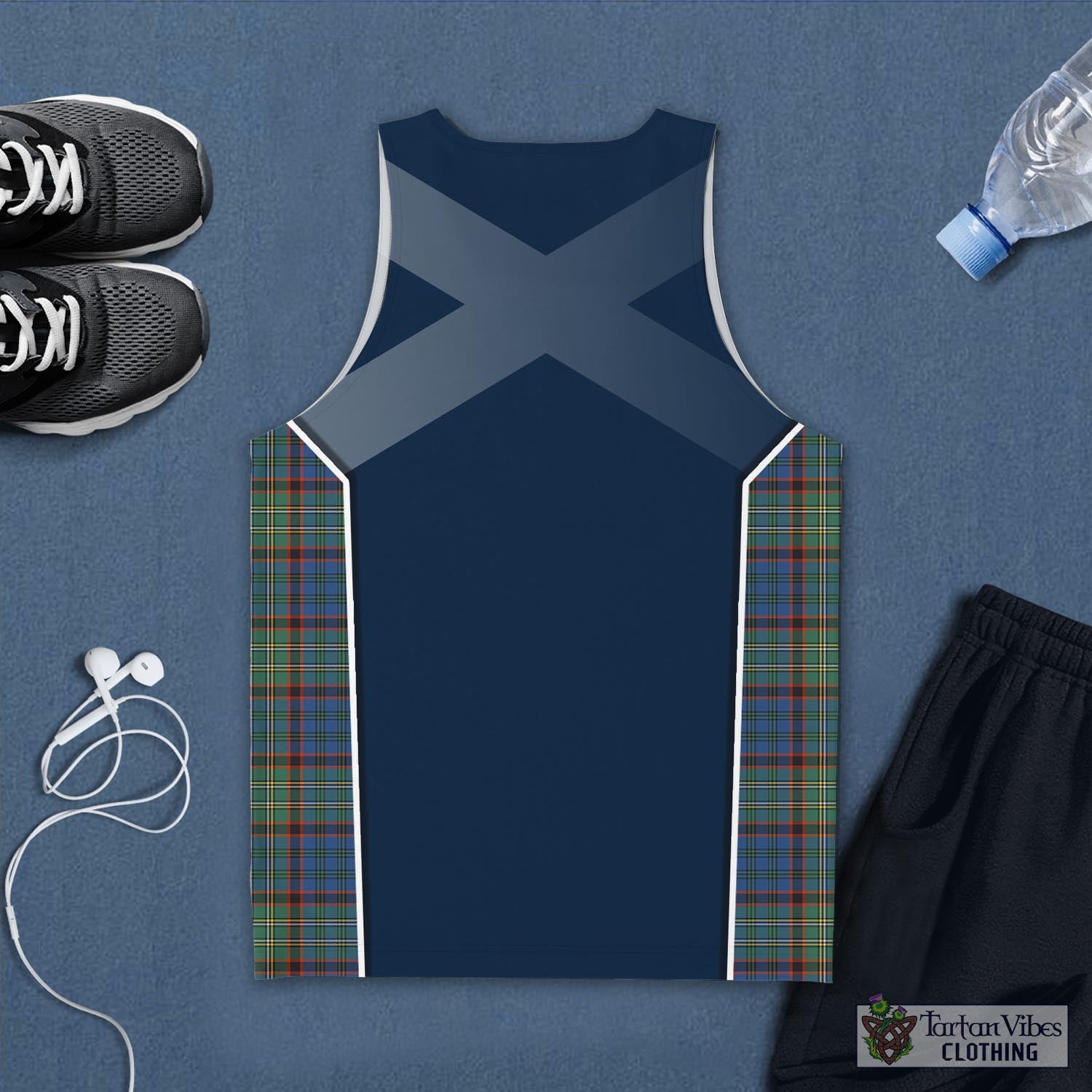 Tartan Vibes Clothing Nicolson Hunting Ancient Tartan Men's Tanks Top with Family Crest and Scottish Thistle Vibes Sport Style