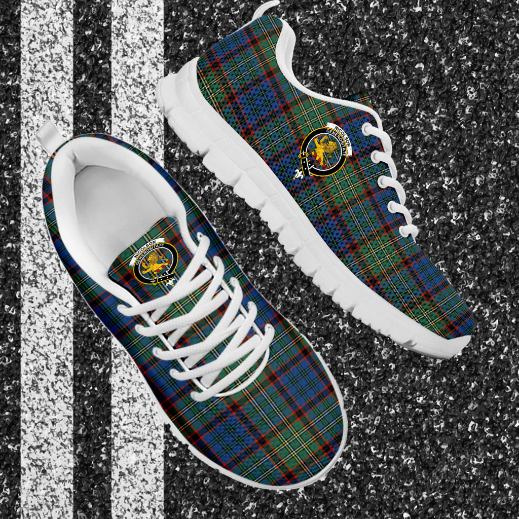 Nicolson Hunting Ancient Tartan Sneakers with Family Crest - Tartan Vibes Clothing