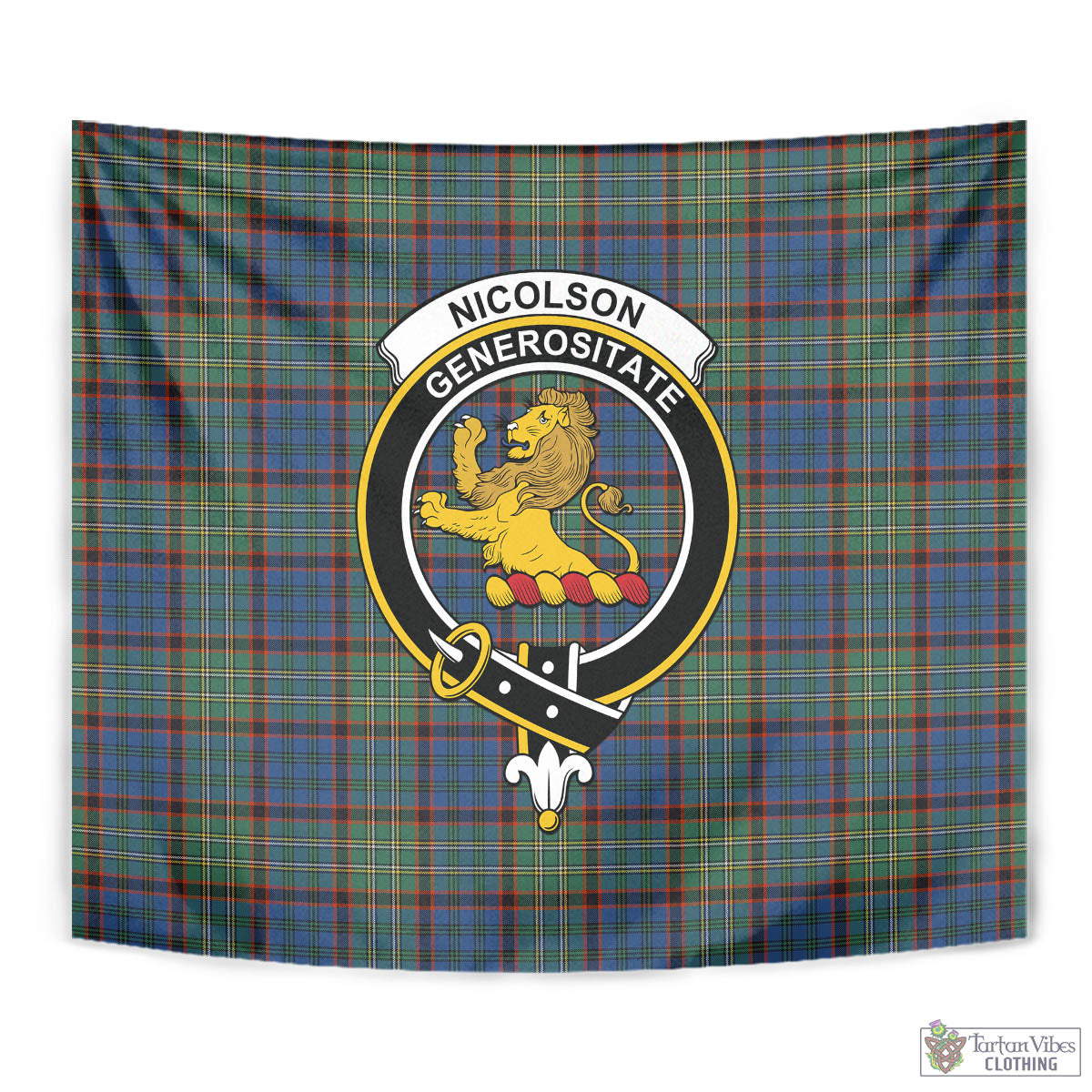 Tartan Vibes Clothing Nicolson Hunting Ancient Tartan Tapestry Wall Hanging and Home Decor for Room with Family Crest