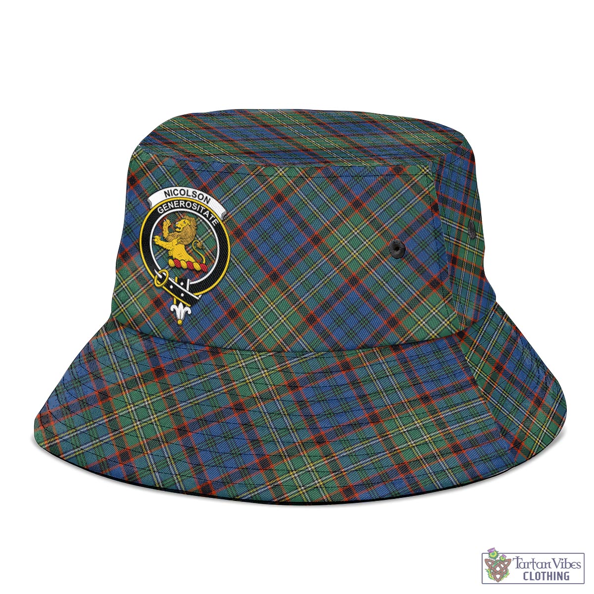 Tartan Vibes Clothing Nicolson Hunting Ancient Tartan Bucket Hat with Family Crest