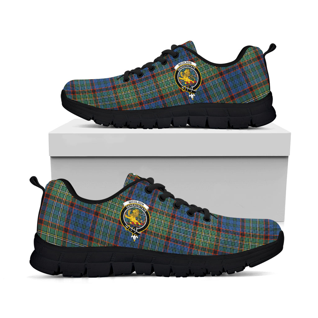 Nicolson Hunting Ancient Tartan Sneakers with Family Crest - Tartan Vibes Clothing