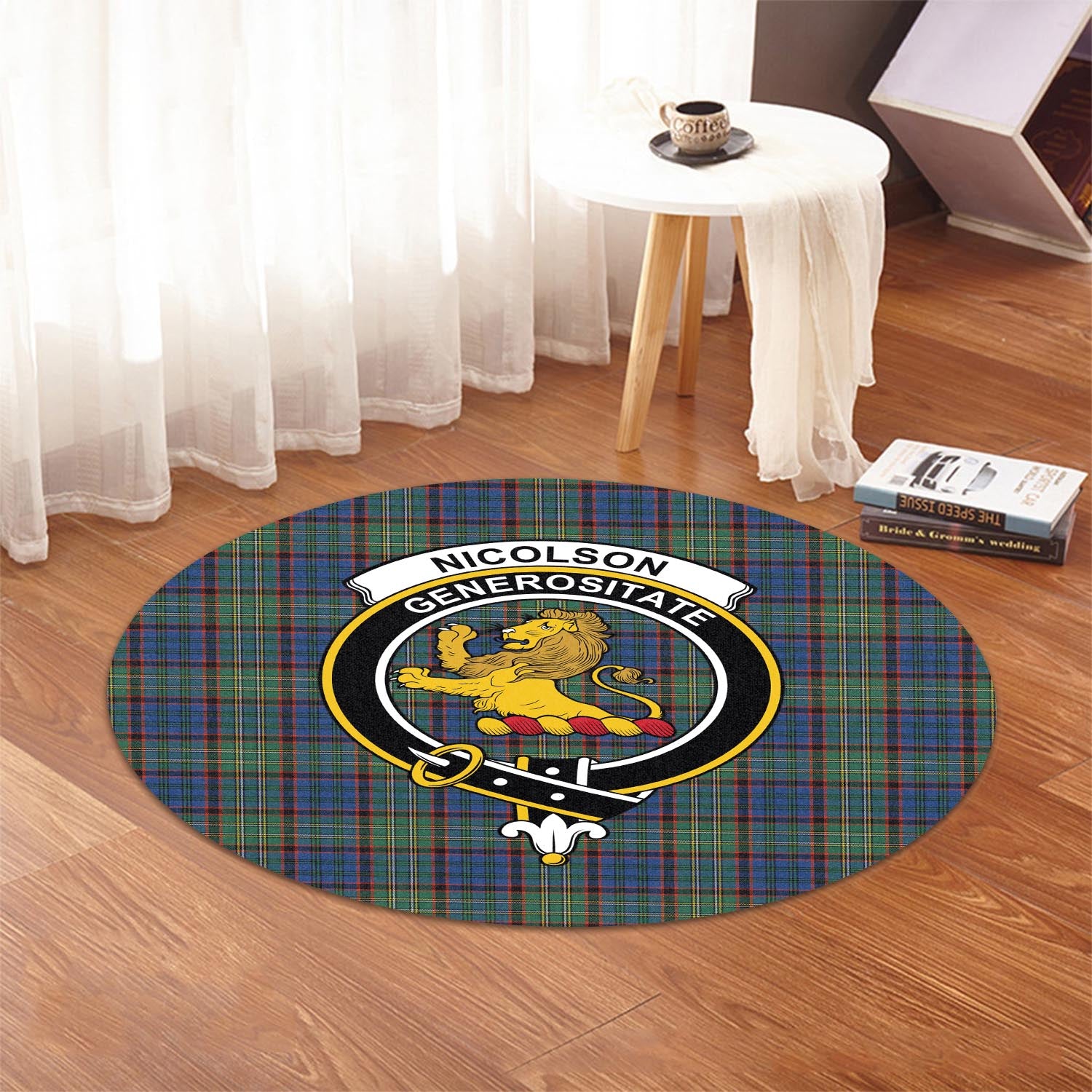 nicolson-hunting-ancient-tartan-round-rug-with-family-crest