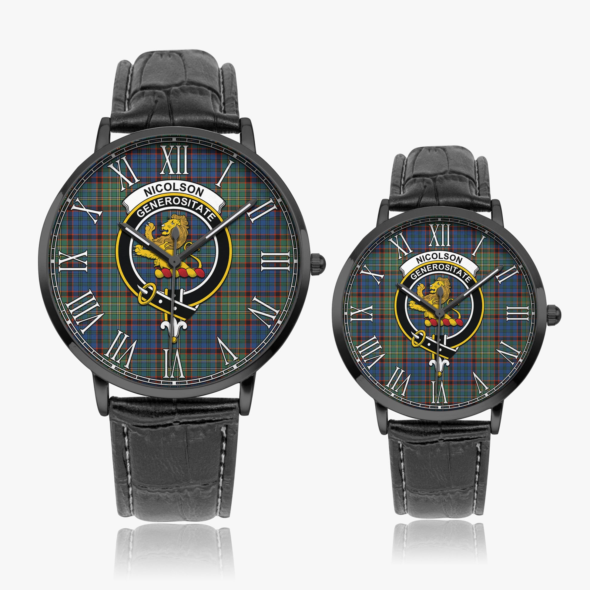 Nicolson Hunting Ancient Tartan Family Crest Leather Strap Quartz Watch - Tartanvibesclothing