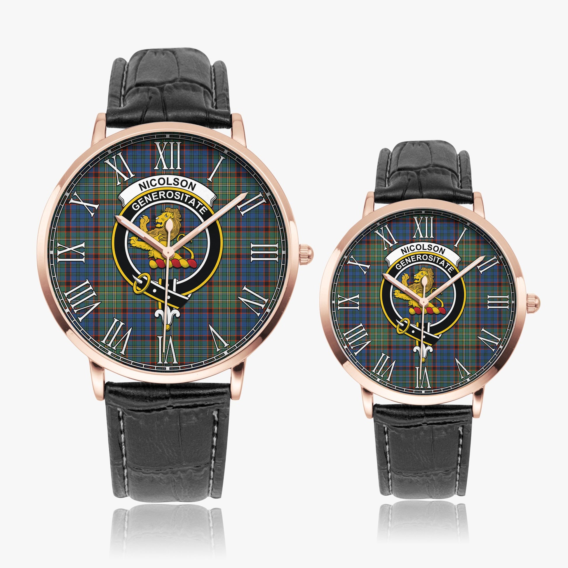 Nicolson Hunting Ancient Tartan Family Crest Leather Strap Quartz Watch - Tartanvibesclothing